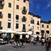  A panorama of the Piazza dell'Anfiteatro in old Lucca.  Originally an ancient Roman amphitheatre transformed into a favorite place to gather. 